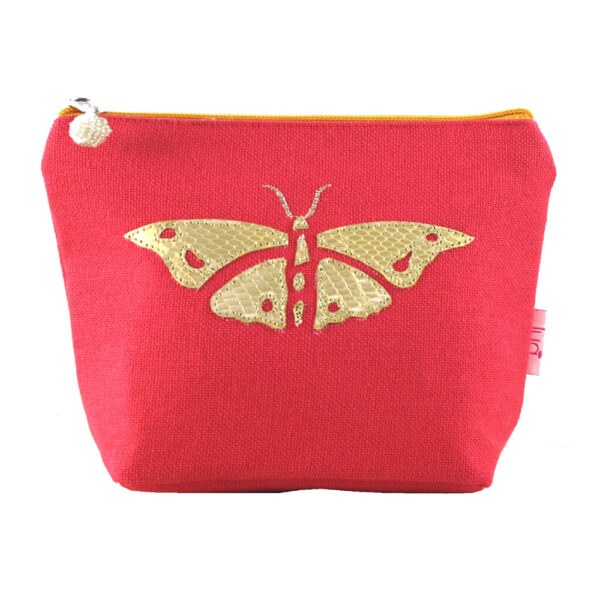 Gold Butterfly Cosmetic Purse - Coral