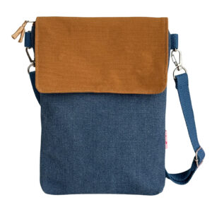Canvas Cross Body Bag with Flap - Blue
