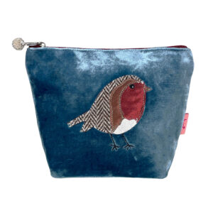 Velvet Robin Small Cosmetic Bag - Teal blue