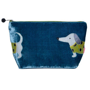 Velvet Sausage Dog Cosmetic Bag - Teal