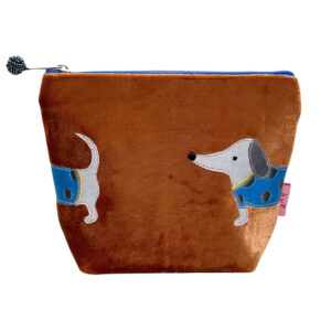 Velvet Sausage Dog Small Cosmetic Bag - Rust