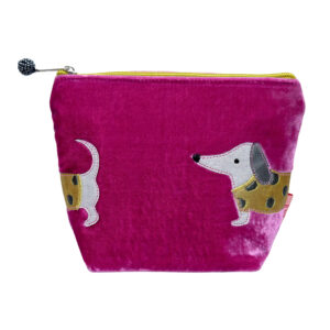 Velvet Sausage Dog Small Cosmetic Bag - Pink