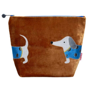 Velvet Sausage Dog Cosmetic Bag - Rust