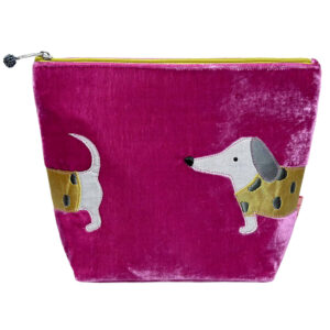 Velvet Sausage Dog Cosmetic Bag - Pink