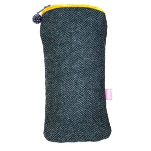 Zipped Glasses Purse - Dark Green Herringbone