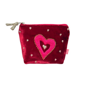 Embroidered Hearts Mini Purse - Dark Red