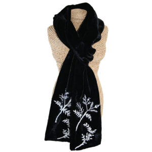 Embroidered Velvet Scarf - Black