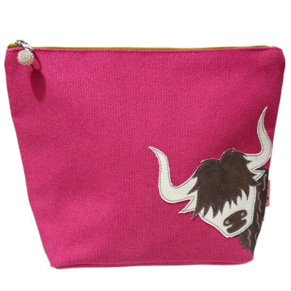 Highland Cow Large Cosmetic Purse - Pink