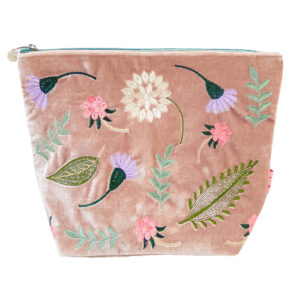 Velvet Folk Flowers Large Cosmetic Bag - Dusky Pink