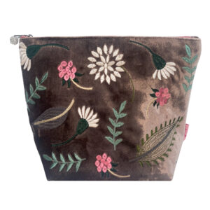 Velvet Folk Flowers Large Cosmetic Bag - Mink