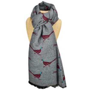 Pheasants Scarf - Grey