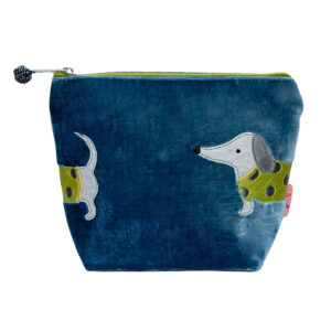 Velvet Sausage Dog Small Cosmetic Bag - Teal