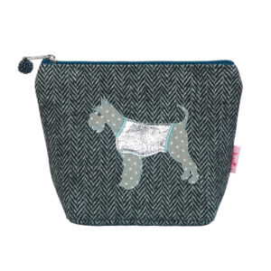 Schnauzer Dog Small Cosmetic Bag - Herringbone - Dark Grey