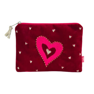 Embroidered Hearts Purse - Dark Red
