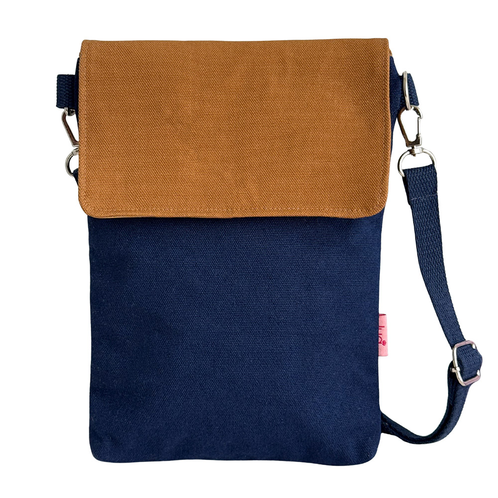 Canvas Cross Body Bag with Flap - Blue