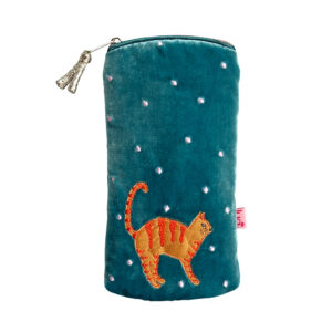 Velvet Ginger Cat Glasses Purse - Teal