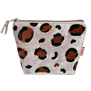Velvet Leopard Print Small Cosmetic Bag - Fudge