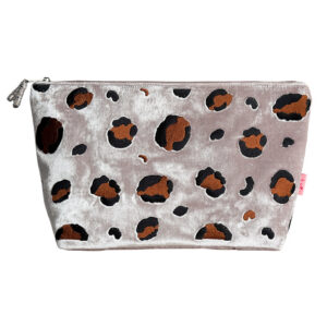 Velvet Leopard Print Large Cosmetic Bag - Fudge